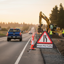 Premium Roll-Up Traffic Sign - Road Narrows Right, Durable PVC, Collapsible for Easy Transport