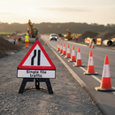 Premium Road Narrows Left Sign with Single File Traffic Supplement Plate for Enhanced Road Safety