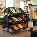 Professional Double Sided Mobile Fruit and Vegetable Display Unit - 1200mm Width with Multiple Shelves and Castors