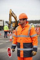 Premium Heavy Duty Two-Tone Traffic Jacket with Quilted Lining, Concealed Hood, and Retro-Reflective Tape for High Visibility Safety
