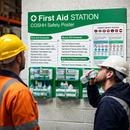 First Aid Station with COSHH Safety Poster – 1200mm x 680mm – Durable Correx Plastic – Workplace Safety