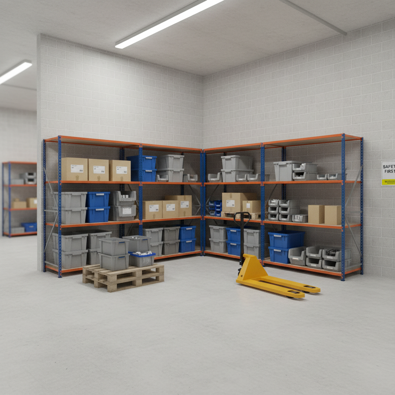 5x Heavy Duty Industrial Shelving - 1980mm High - 340kg Capacity - Chipboard - Blue & Orange