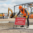Premium Caution Raised Ironworks Road Sign - 1050x750mm with Engineer Grade Retroreflective Face