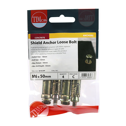 Shield Anchor Loose Bolts - Yellow - M6:10L (M6 x 50)
