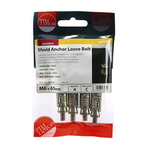 Shield Anchor Loose Bolts - Yellow - M6:25L (M6 x 65)