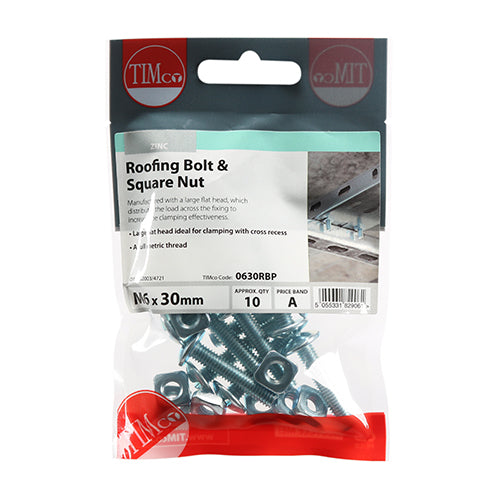 Roofing Bolts & Square Nuts - Zinc - M6 x 30