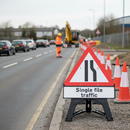 Premium Road Narrows Right Traffic Sign with Single File Traffic Drop Sup Plate for Effective Road Safety