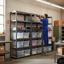 3x Heavy Duty Shelving Units - 1800mm High - Grey with 12x 33.5L Storage Boxes