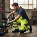 Premium ARC Flash & Fire Retardant Bib & Brace With Kneepad Pockets - Hi-Vis Yellow/Dark Navy