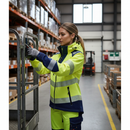Premium Women's Hi-Visibility Softshell Jacket in Yellow and Navy Blue with Waterproof Fabric and Removable Hood