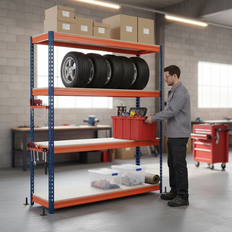 Heavy Duty Garage Shelving - 2000mm High - 500kg Load Capacity - Blue & Orange