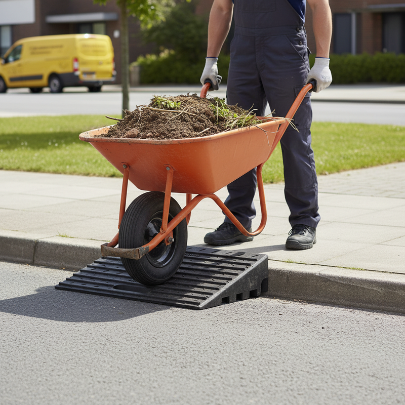 Wheelbarrow Container Ramp Premium Heavy Duty Car and Wheelbarrow Kerb Ramp for Safe Vehicle Acce