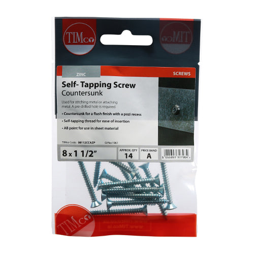 Self-Tapping Screws - PZ - Countersunk - Zinc - 8 x 1 1/2