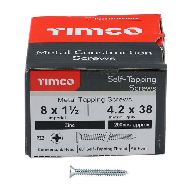 Self-Tapping Screws - PZ - Countersunk - Zinc - 8 x 1 1/2