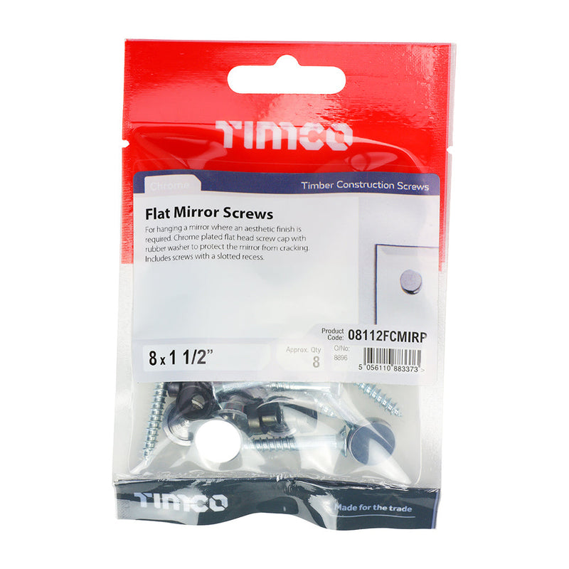 Mirror Screws - Zinc - Chrome Flat - 8 x 1 1/2