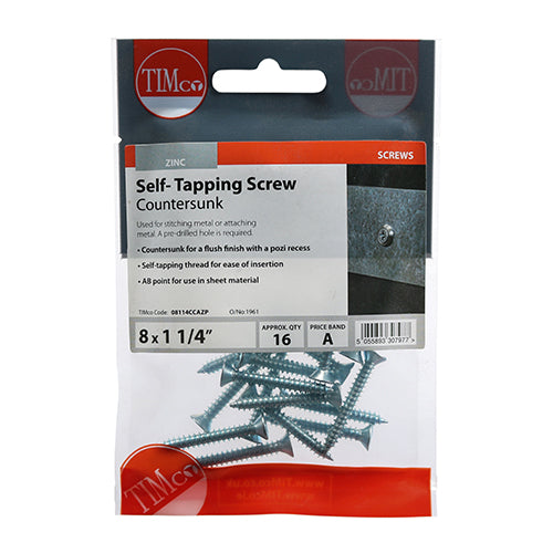 Self-Tapping Screws - PZ - Countersunk - Zinc - 8 x 1 1/4