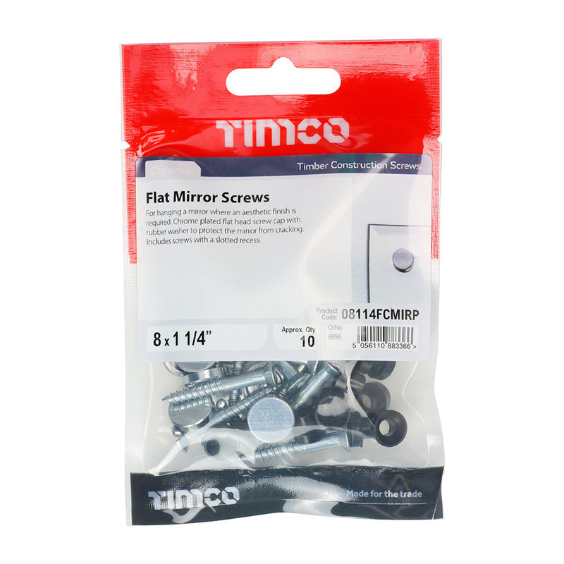 Mirror Screws - Zinc - Chrome Flat - 8 x 1 1/4