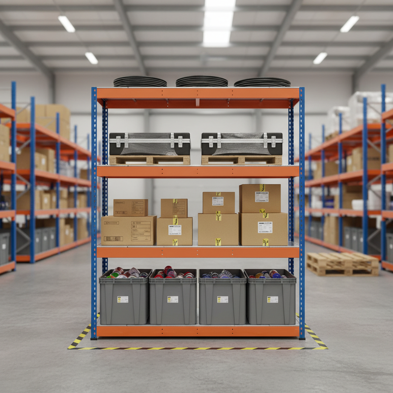 Premium Heavy Duty Industrial Shelving - 1677mm High - 400kg Capacity - Steel - Blue & Orange