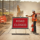 Premium Roll-Up Road Closed Sign 1050x750mm - Durable, Easy to Store, Chapter 8 Compliant