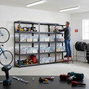 3x Heavy Duty Shelving Units - 1800mm High - Grey with 12x 33.5L Storage Boxes