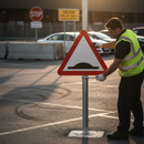 Premium Speed Bumps Ahead Post Mounted Sign with Reflective Face, Available in Multiple Sizes for Enhanced Safety