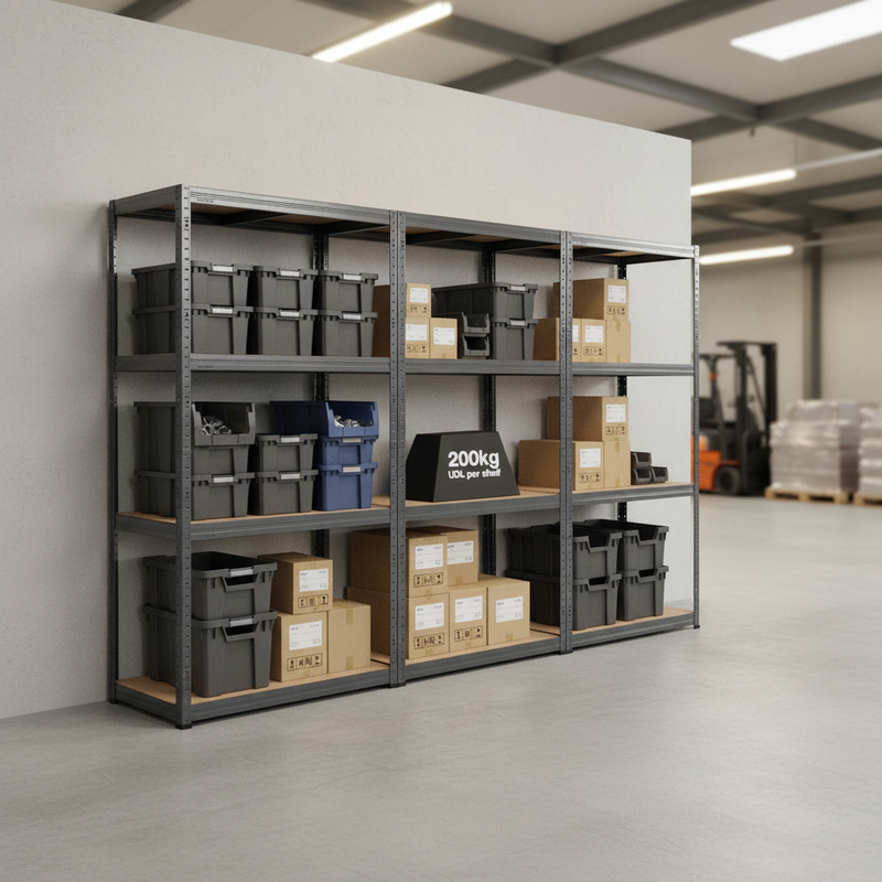 Heavy Duty Shelving Unit - 1600mm High - 200kg Capacity - Grey Finish