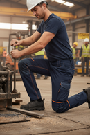 Premium Slim Fit Stretch Work Trousers in Deep Blue - Water-Repellent and Breathable with Knee Pad Pockets