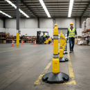 Professional Barrier Post and Base System with Reflective Strips for Enhanced Safety and Visibility