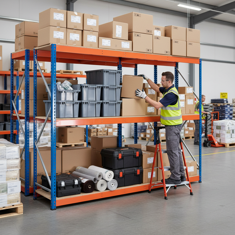 Heavy Duty Industrial Shelving - 1980mm High - 800kg Capacity - Chipboard - Blue & Orange