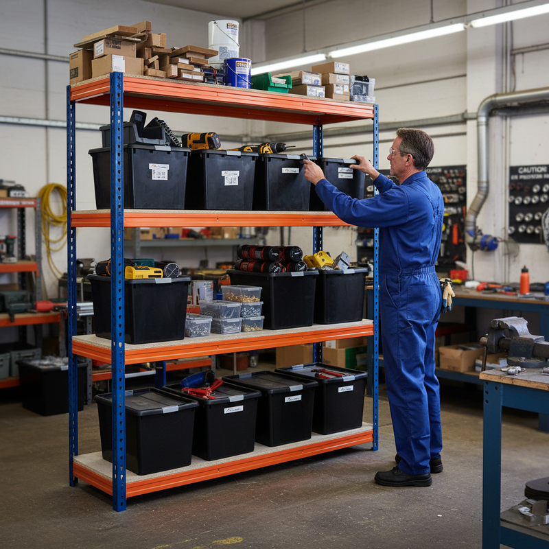 Heavy Duty Shelving Unit - 2200mm High with 8x 37L Storage Boxes