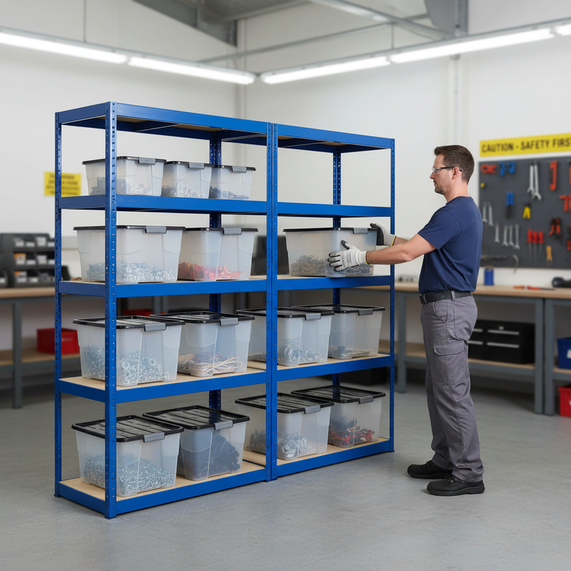 Premium 2x Shelving Units - 1800mm High - Blue with 12x 24L Storage Boxes