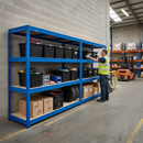 4x Premium Heavy Duty Shelving - 1770mm High - Blue with 12x 37L Plastic Storage Boxes