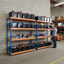 4x Heavy Duty Shelving - 2000mm High - Blue & Orange with 12x 37L Plastic Storage Boxes