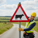 Premium Cattle Crossing Warning Sign - Diagram 548 with Optional Supplementary Plate for Enhanced Safety