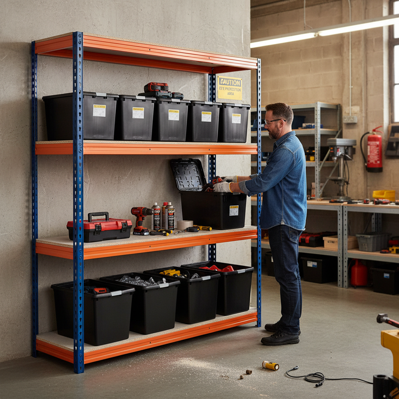 Heavy Duty Industrial Shelving - 2000mm High with 12x 37L Storage Boxes