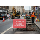 Premium Caution Raised Ironworks Road Sign - 1050x750mm with Engineer Grade Retroreflective Face