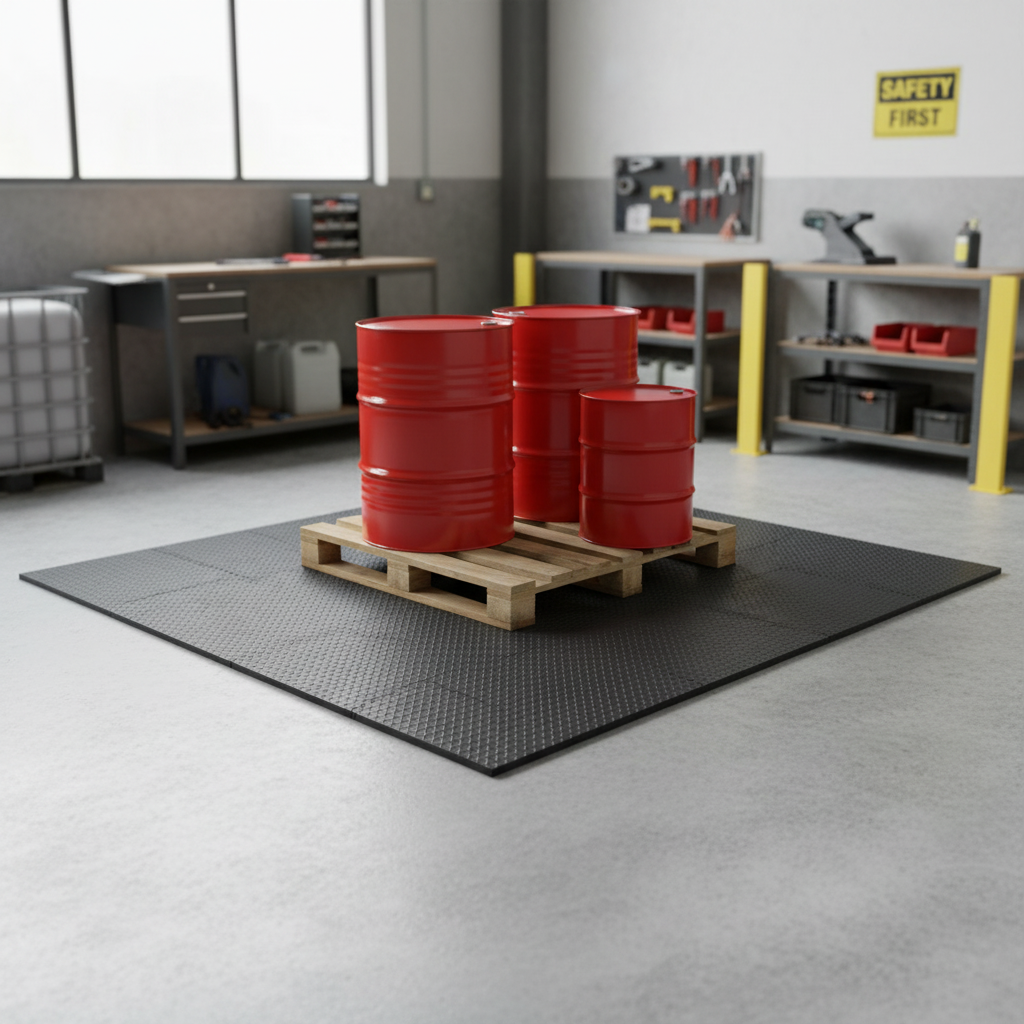 Premium Interlocking Tuff Base Tiles for Fuel and Chemical Spill Conta