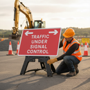 Professional Traffic Under Signal Control Sign 1050x750mm with Reflective Face and High-Quality Stand for Caution at Junctions
