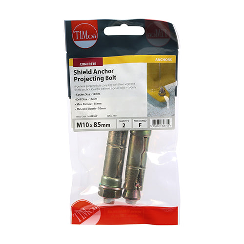 Shield Anchor Projecting Bolts - Yellow - M10:15P (M10 x 85)