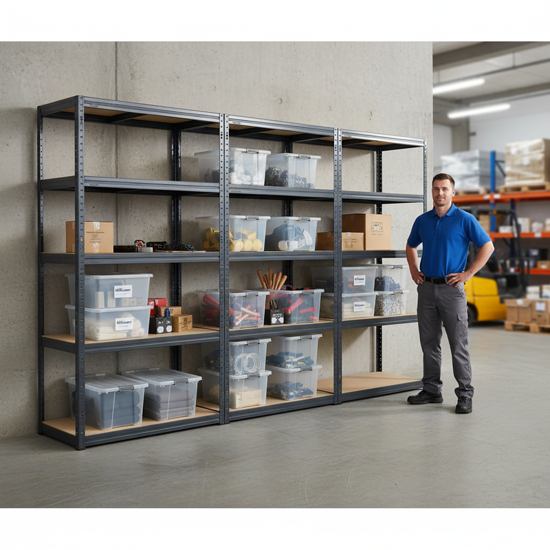 Heavy Duty 3-Tier Shelving Unit with 8x 60L Plastic Storage Boxes