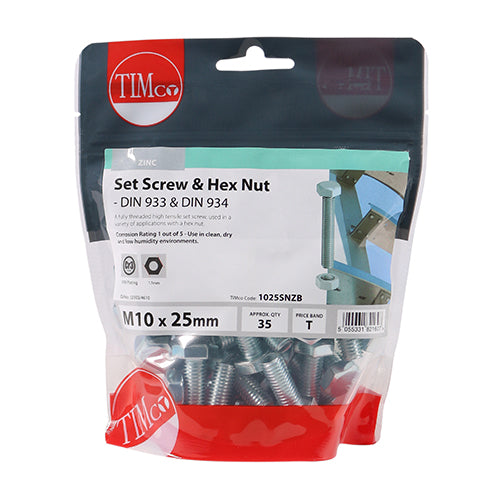 Set Screws & Hex Nuts - Grade 8.8 - Zinc - M10 x 25