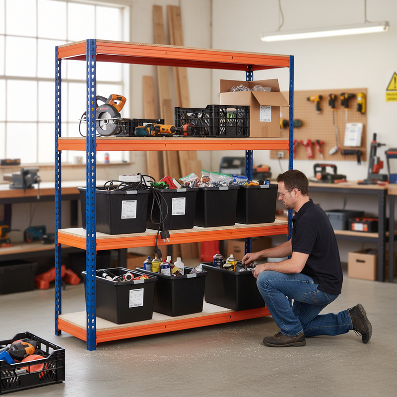 Premium Heavy Duty Shelving with 8x 37L Plastic Storage Boxes - 1800mm High