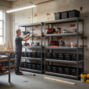 2x Heavy Duty Shelving - 1800mm High - Grey with 12x 37L DIY Plastic Storage Boxes