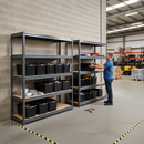 2x Heavy Duty Shelving - 1770mm High - Grey with 12x 62L Plastic Storage Boxes