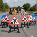 Premium Road Works Sign Package - 750mm with Durable Plastic Construction and Customizable Faces for Street Applications