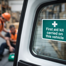 First Aid Kit Vehicle Safety Sign – 100mm x 75mm – Face Adhesive Vinyl – Automotive