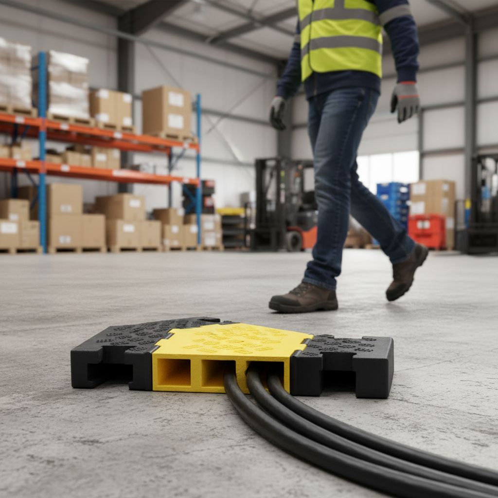 Premium 3 Channel Traffic-Line Cable Protector Ramp with Anti-Slip Lid