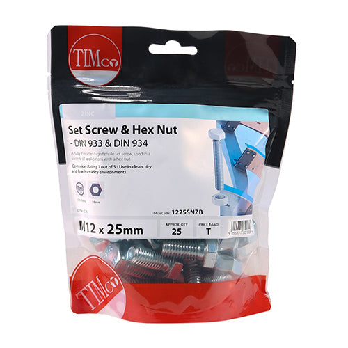 Set Screws & Hex Nuts - Grade 8.8 - Zinc - M12 x 25