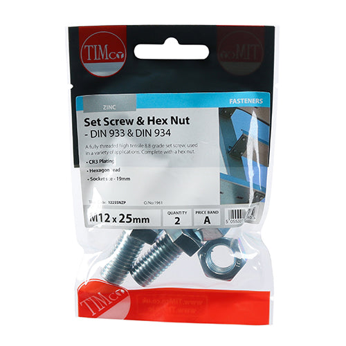 Set Screws & Hex Nuts - Grade 8.8 - Zinc - M12 x 25