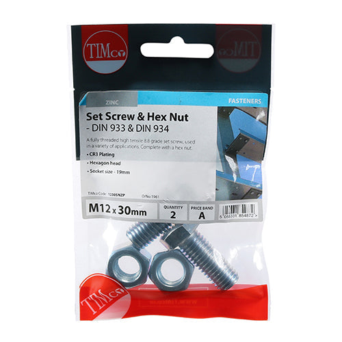 Set Screws & Hex Nuts - Grade 8.8 - Zinc - M12 x 30